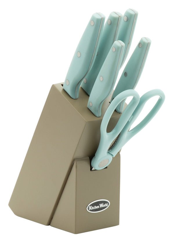 Bloc Bois 5 Couteaux 1 Ciseaux Collection Bleu Clair sconto