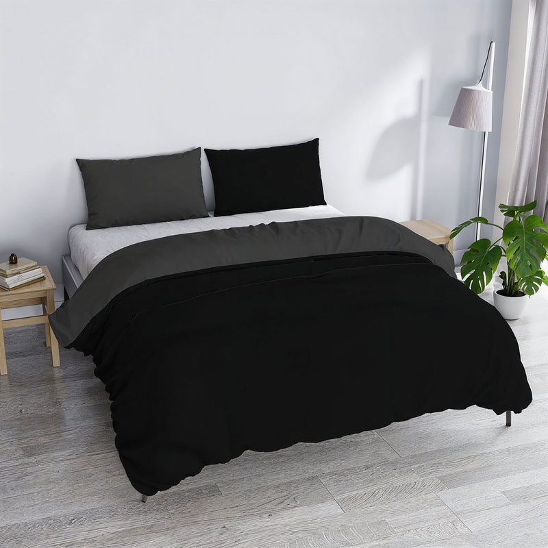 Copripiumino con Sacco e Federe in Tinta Unita Double Face Linea Vera Nero e Fumo