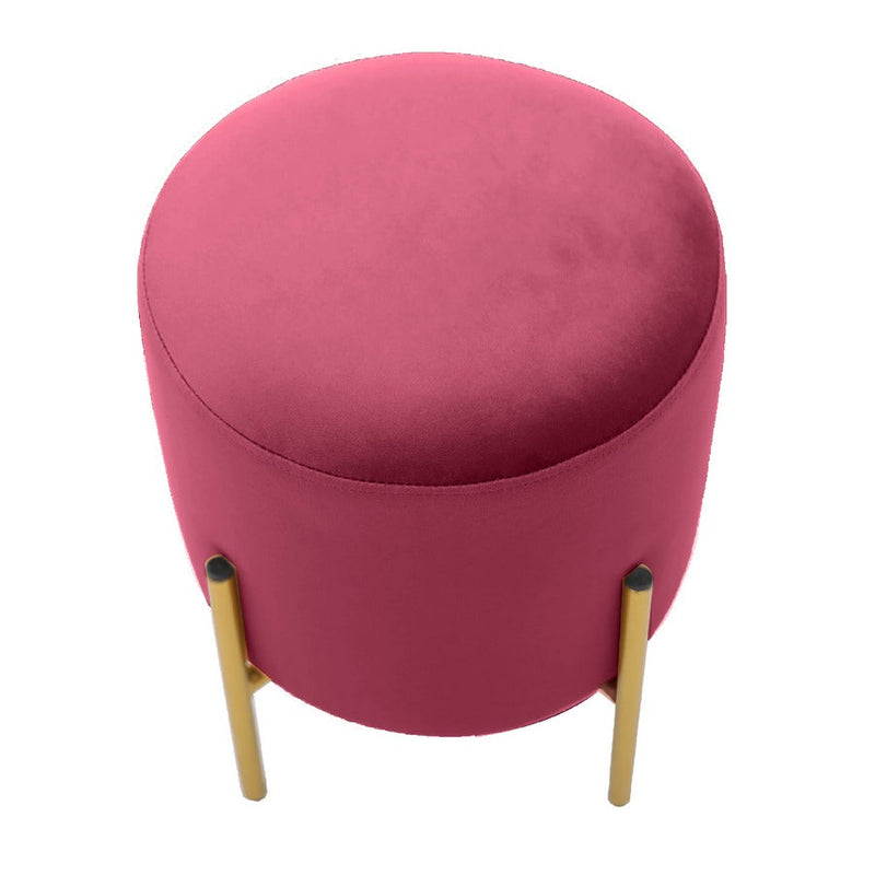 Pouf Ø35x42 cm in velluto amaranto e piedi in ottone