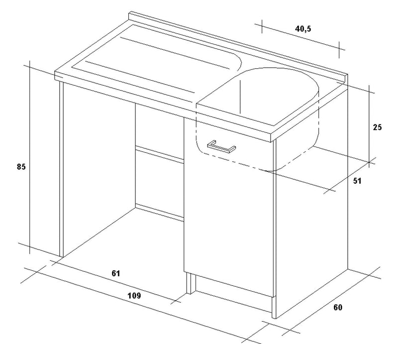 Lavatoio e Coprilavatrice 109x60x89cm Asse in Legno Montegrappa Edilla Bianco Destro
