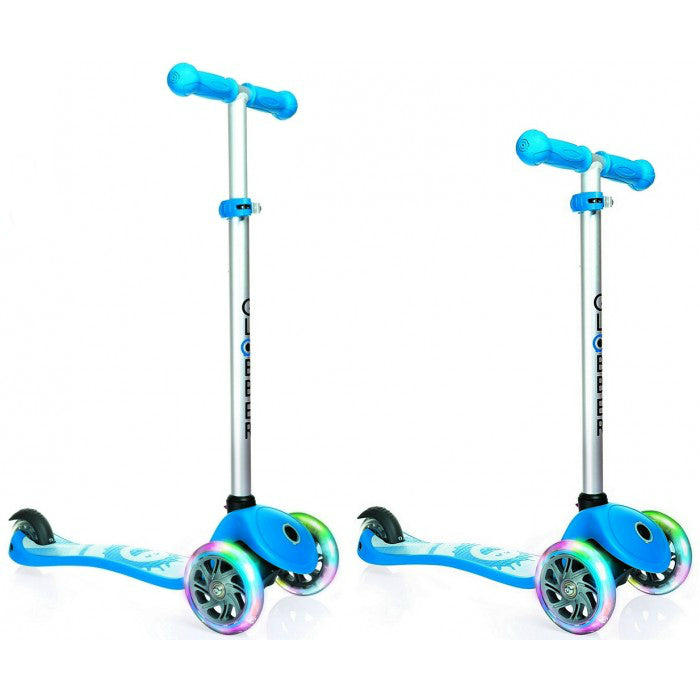 Monopattino a 3 Ruote a LED 3 Altezze Max 50Kg Globber PRIMO Fantasy Lights Up Happy Blu