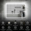 Specchio da Bagno Antiappannante 80x60 cm con Luce LED Regolabile Speaker Bluetooth Pulsanti Touch in Vetro      