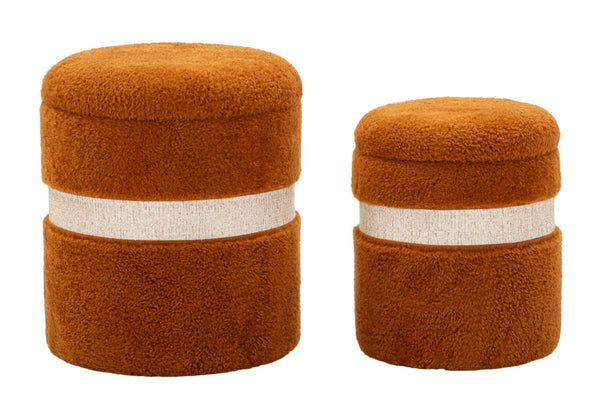 Puff con Contenitore Saint-moritz Marrone Set 2 Pz Ø40x47 cm - Ø32x38 cm in MDF e Spugna e Poliestere Marrone prezzo