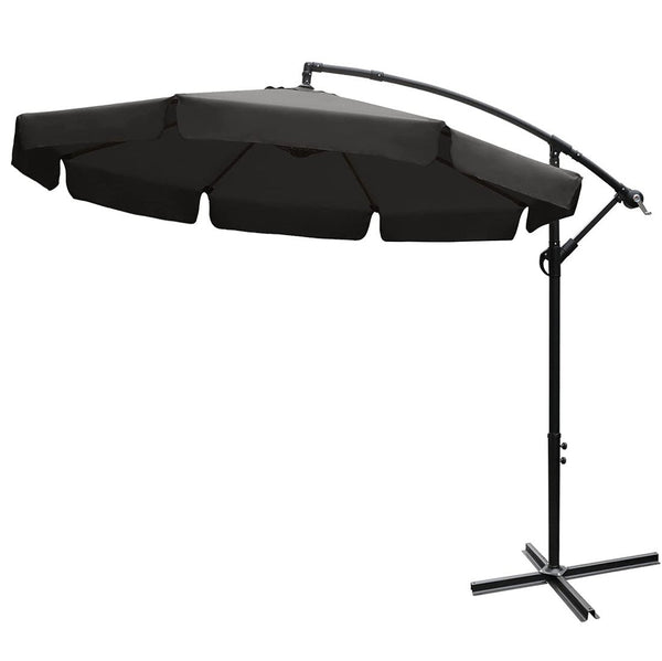 Parasol de jardin Ø3m déporté avec frange Grise sconto