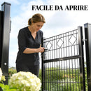 Cancello 100x6x131 cm Serratura e Chiavi con 2 Montanti in Metallo Galvanizzato Nero      