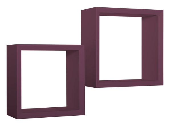 online Ensemble de 2 étagères cubiques murales carrées en panneaux de fibres de bois violet aubergine Ginevra