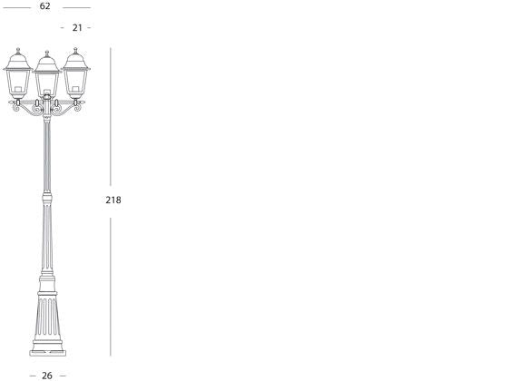 Lampada Palo Alto Tre Luci per Giardino Colore Nero da Esterno Linea Quadrata Sovil