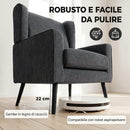 Poltrona Camera da Letto 72x72x95 cm Stile Moderno di Metà Secolo con Gambe in Legno di Caucciù in Ciniglia Grigio Scuro      