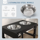 Portaciotole per Cani a 7 Altezze Regolabili  44x27x51 cm con 2 Ciotole Rialzate Ø19x6 cm in Acciaio Nero