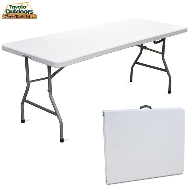 sconto Tavolo Catering Rettangolare Pieghevole 183x76x72cm in Resina e Metallo Bianco