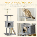 Albero Tiragraffi Multilivello con Casetta 48x48x125 cm Rivestimento in Peluche e Sisal Grigio   