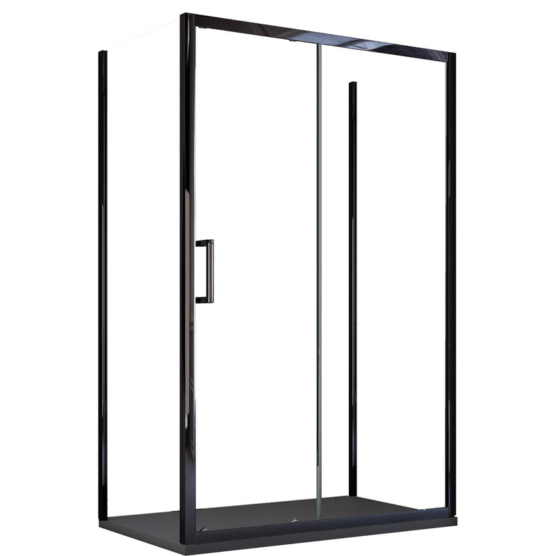 Box Doccia 3 Lati 1 anta Scorrevoli con Profili Neri in Cristallo trasparente 6mm H195 Bonussi Sole Varie Misure