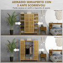 Armadio Aperto 2 Ante Scorrevoli Appendiabiti e Ripiani 145x35x165 cm in Bambù  