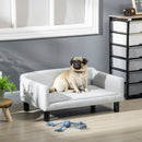 Cuccia Divano per Cani da Interno 82x54x36 cm in Legno di Betulla e Rivestimento Effetto Velluto Grigio Chiaro  