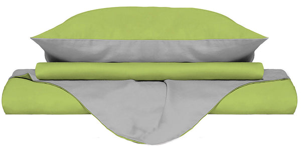 acquista Housse de couette avec sac et taies d'oreiller Doubleface Vert acide/Gris clair Différentes tailles
