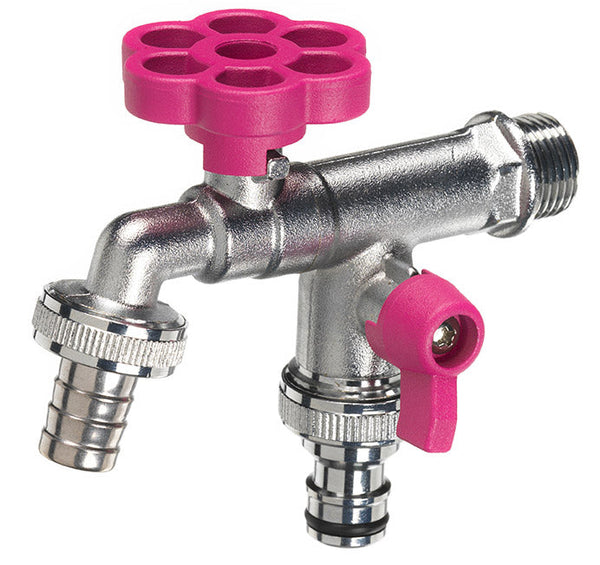 acquista Robinet à bille double pour fontaine de jardin avec fleur et levier coloré Belfer RUB/030 Cyclamen