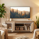 Mobile TV 55" Max a 3 Sezioni 120x35x45,5 cm con Ripiano Regolabile in Legno Bianco e Rovere      