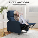 Poltrona Relax 64x86x102 cm Reclinabile Manualmente a 160° con Poggiapiedi in Tessuto Blu      