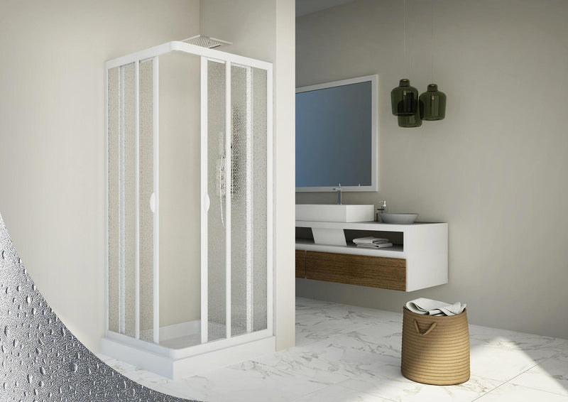 Box Doccia Angolare 2 Ante Scorrevoli in Acrilico 2,2 mm H185 cm Dorini Bianco Varie Misure