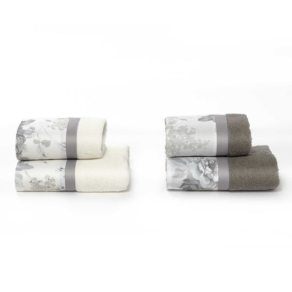 sconto Ensemble d'éponges 4 pièces pour le visage + serviettes d'invité avec volant imprimé Garrini Lauren Grey