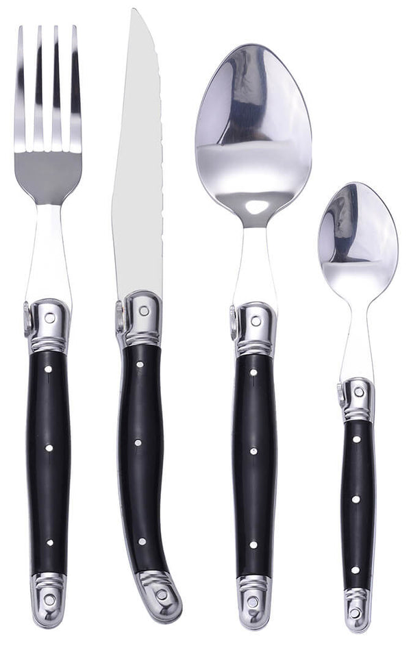 prezzo Ensemble de couverts 24 pièces en acier inoxydable avec manche en ABS noir