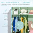 Scarpiera Modulare 145x47x145 cm 16 Cubi in Acciaio Verde e Azzurro