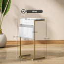 Tavolino da Salotto a Forma di C Piano Effetto Marmo con Prese di Corrente e USB in MDF Bianco  