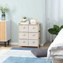 Cassettiera 6 Cassetti in Tessuto Pieghevoli ed Estraibili 59x28x70 cm Beige/Legno