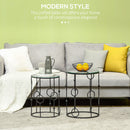 Set 2 Tavolini da Caffè Impilabili in Metallo e Vetro Temperato Neri