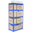 Set 3 Scaffali ad Incastro con Banco da lavoro da 120 cm Piani in MDF Struttura in Acciaio Blu