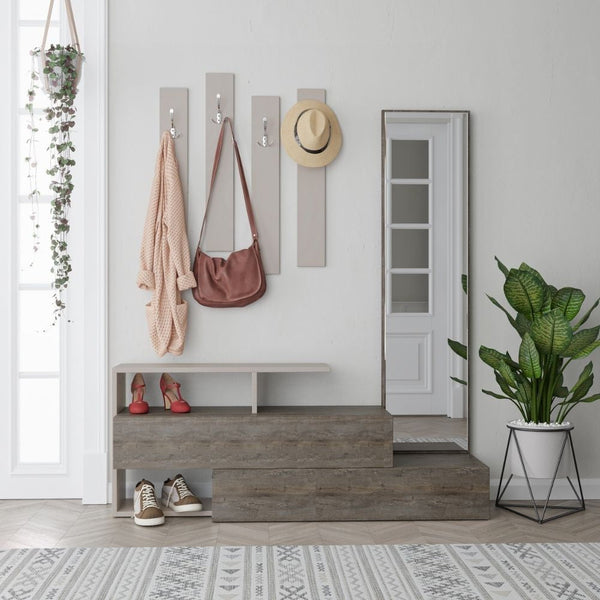 Meuble d'entrée 137x35x154 cm Ramda tourterelle noyer avec miroir online