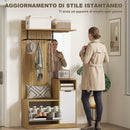 Mobile Appendiabiti da Ingresso 80x37x168 cm con Asta 4 Ganci Panca con Scarpiera e Armadietto in MDF Rovere e Bianco      