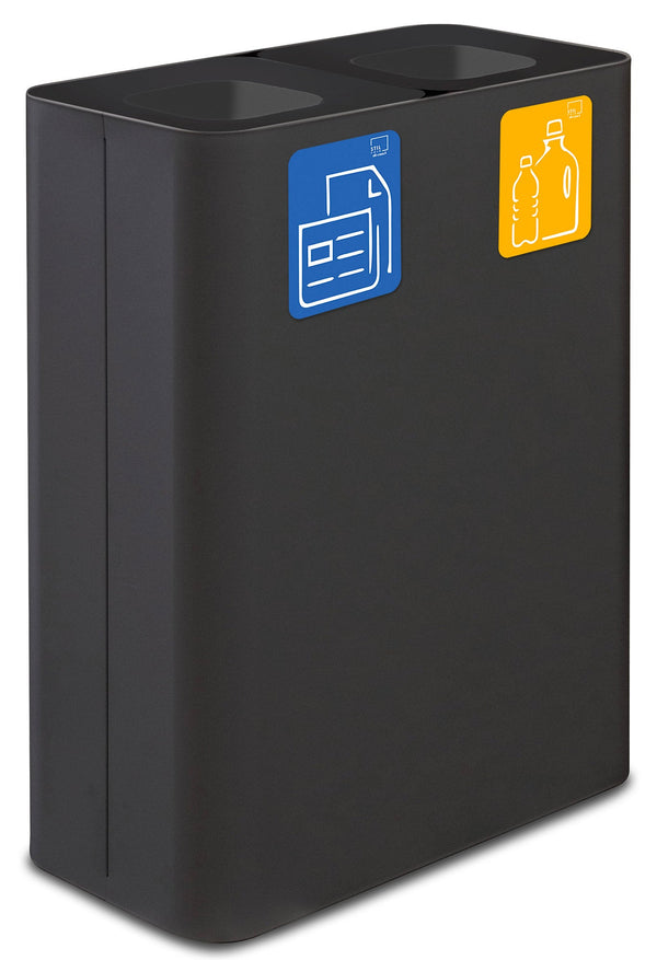 sconto Poubelle système de collecte des déchets 60x30xh80 cm en acier peint avec double compartiment noir
