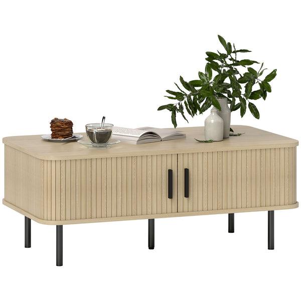acquista Tavolino da Soggiorno con Ante Scorrevoli 100x55x40 cm in Legno Canettato Rovere e Nero