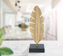 Scultura Foglia con Portacandele Glam 10x10x30 cm in Ferro Oro e Nero