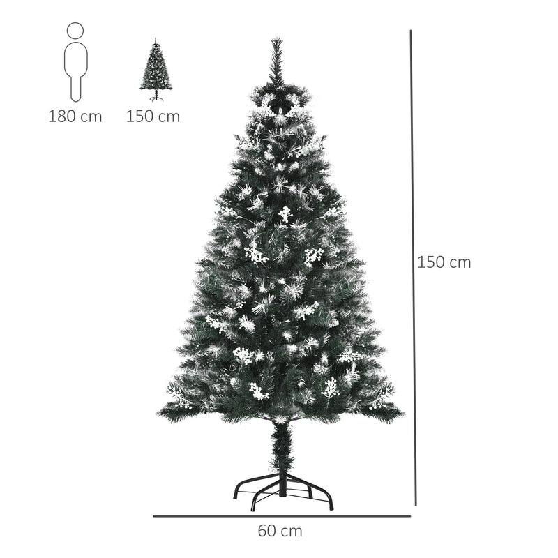 Albero di Natale Artificiale Innevato 150 cm 378 Rami con Bacche Verde