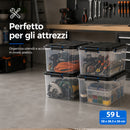 Set 4 Pezzi Contenitori con Coperchio 58x38,5x36 cm Storage Box Solid Cargo Capienza 59L in Plastica      