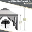 Gazebo da Giardino 326x326x272 cm Altezza Regolabile e Zanzariere Grigio Chiaro e Scuro   