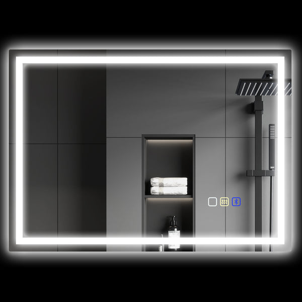 Specchio Bagno da Parete LED Antiappannamento 50x70 cm Speaker Bluetooth e Pulsanti Touch in Vetro Temperato online