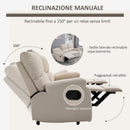 Divano 3 Posti Reclinabile Manuale 187x92x97 cm in Tessuto Beige