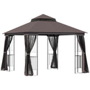 Gazebo da Giardino 3x3m con Zanzariera in Metallo Caffè