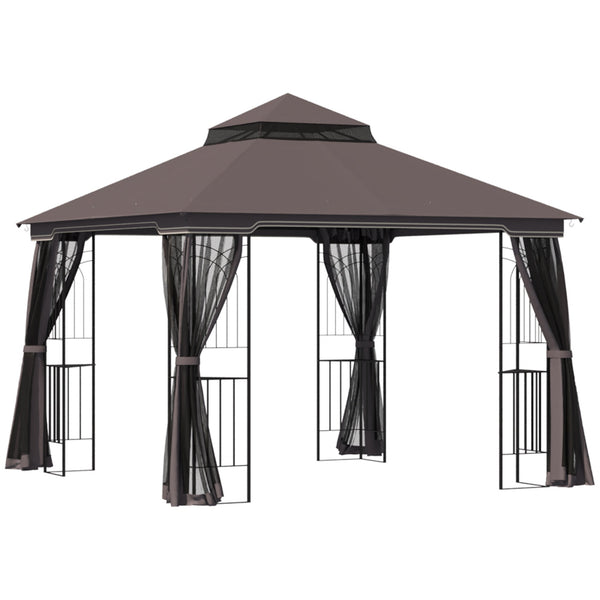 Tonnelle de jardin 3x3m avec moustiquaire en métal café sconto