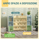 Scaffale Portagiochi per Bambini 140x30x90 cm con 8 Contenitori Rimovibili e Armadietti in MDF Bianco      