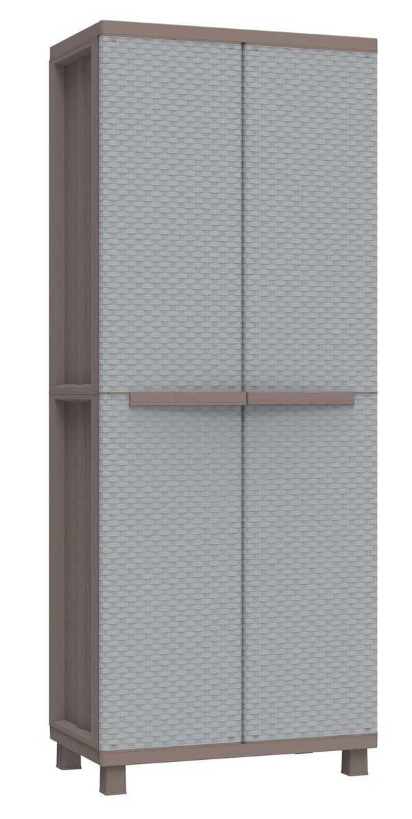 acquista Armoire d'extérieur modulable 68x37,5x170 cm 2 portes 3 étagères en rotin gris tourterelle et polypropylène gris