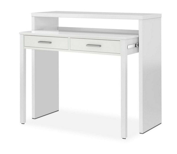 Bureau Console Extensible 2 Tiroirs 98,5x36x87,5 cm en Bois Blanc sconto
