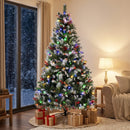 Albero di Natale Innevato Ø115x180 cm con 250 LED a 2 Colori Telecomando 11 Modalità Pigne e Bacche Rosse in PVC      