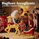 Renna Natalizia Illuminata con Slitta 80x23x125 cm con 95 LED Bianco Caldo 8 Modalità e Timer in Metallo e Poliestere Oro      