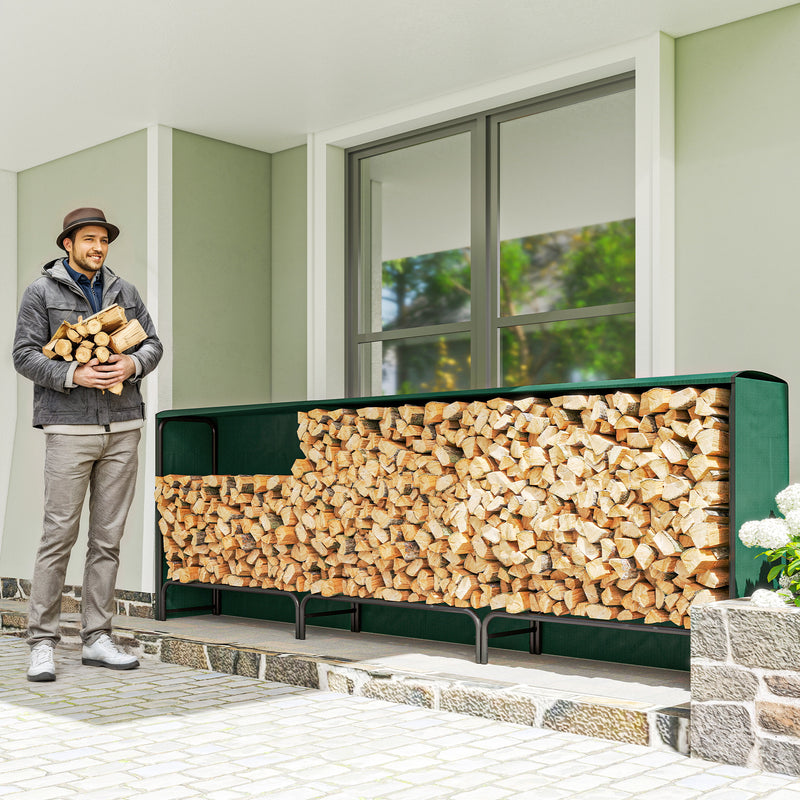 Portalegna Regolabile 300x36x99 cm con Telo Impermeabile in PE e Metallo Nero e Verde Scuro      