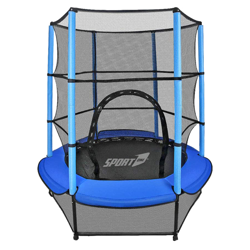 Trampolino Tappeto Elastico Ø140x185 cm in Acciaio con Rete di Protezione Blu 
