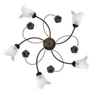 Plafoniera 5xE14 Montatura Marrone Oro Vetro Alabastro Bianco E-Energy Vera